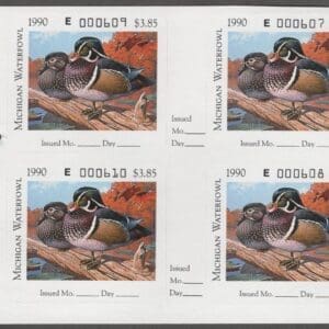 Scott# MI15 "1990 MICHIGAN STATE DUCK" MNH BLOCK (4) BELOW FACE VALUE