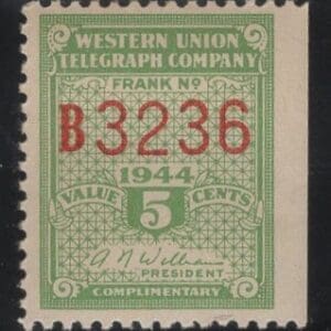 Scott# 16T110 "WESTERN UNION TELEGRAPH" MINT, NICELY CENTERED