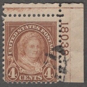 Scott# 636 "MARTHA WASHINGTON" PREF 11x10½ USED PLATE # SINGLE