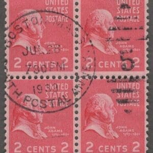 Scott# 806 "JOHN ADAMS" BLOCK (4) BOSTON MA ANNEX CDS & DUPLEX CANCEL