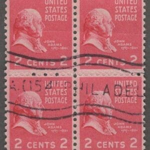 Scott# 806 "JOHN ADAMS" BLOCK (4) PHILADELPHIA FLAG CANCEL