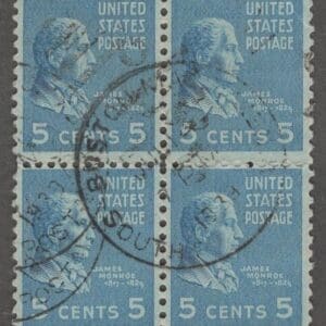 Scott# 810 "JAMES MONROE" BLOCK (4) WITH BOSTON MASS. CDS CANCEL