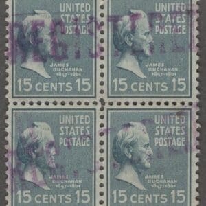 Scott# 820 "JAMES BUCHANAN" BLOCK (4) WITH "REGISTERED" CANCEL