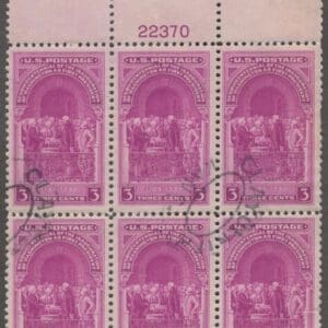 Scott# 854 "WASHINGTON'S INAUGURATION" USED PLATE BLOCK (6) DOUBLE OVAL CANCEL