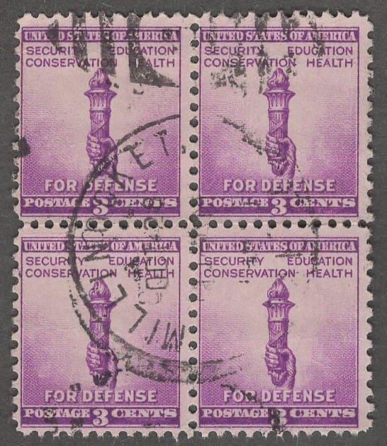 Scott# 901 "TORCH of FREEDOM" USED BLOCK (4) MILLINOCKET MAINE CDS