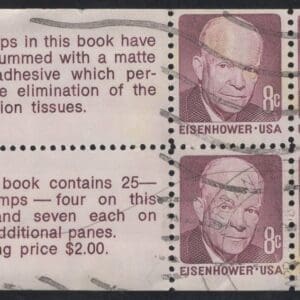 Scott# 1395c "DWIGHT D EISENHOWER" USED BOOKLET PANE (4) + (2) LABELS