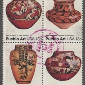 Scott# 1706-09 "PUEBLO POTTERY" USED SE-TENANT BLOCK (4)