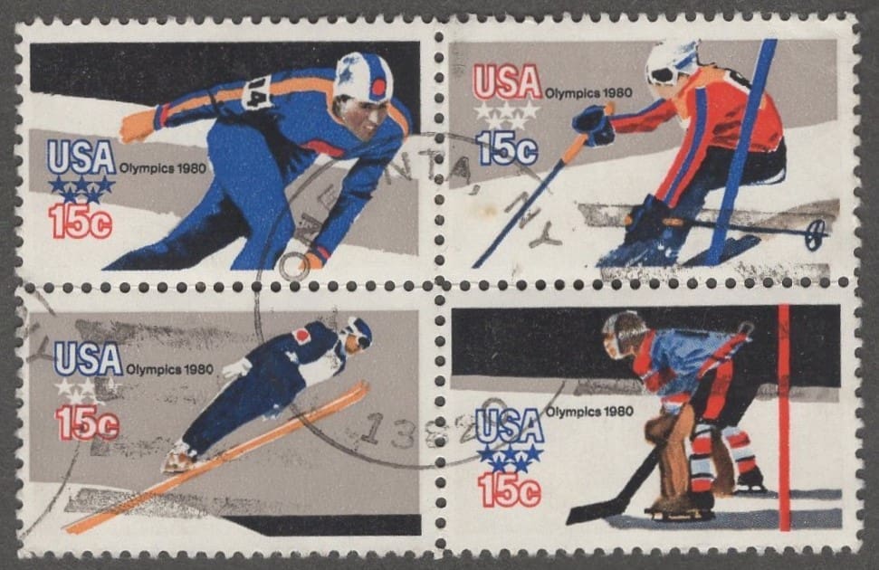 Scott# 1795-98 WINTER OLYMPICS-LAKE PLACID USED SE-TENANT BLOCK (4)