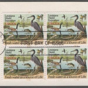 Scott# 2086 "LOUISIANA WORLD EXPOSITION" BLOCK (4) ON CARD WITH FIRST DAY CANCEL