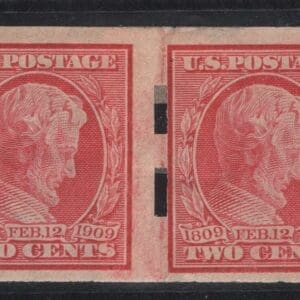Scott# 368 "LINCOLN MEMORIAL ISSUE" MINT PASTE-UP GUIDELINE PAIR WITH SCHERMACK TYPE III PRIVATE PERFS