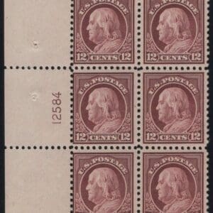 Scott# 512 "FRANKLIN" FLAT PLATE, MINT PERF 11 PLATE BLOCK (6)