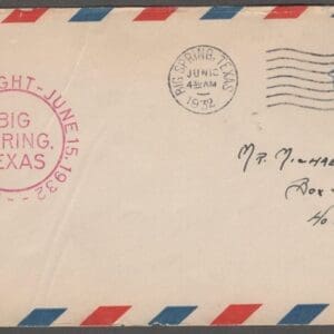Scott# UC1 FIRST NIGHT FLIGHT- BIG SPRINGS TEXAS - HO HO KUS N.J.