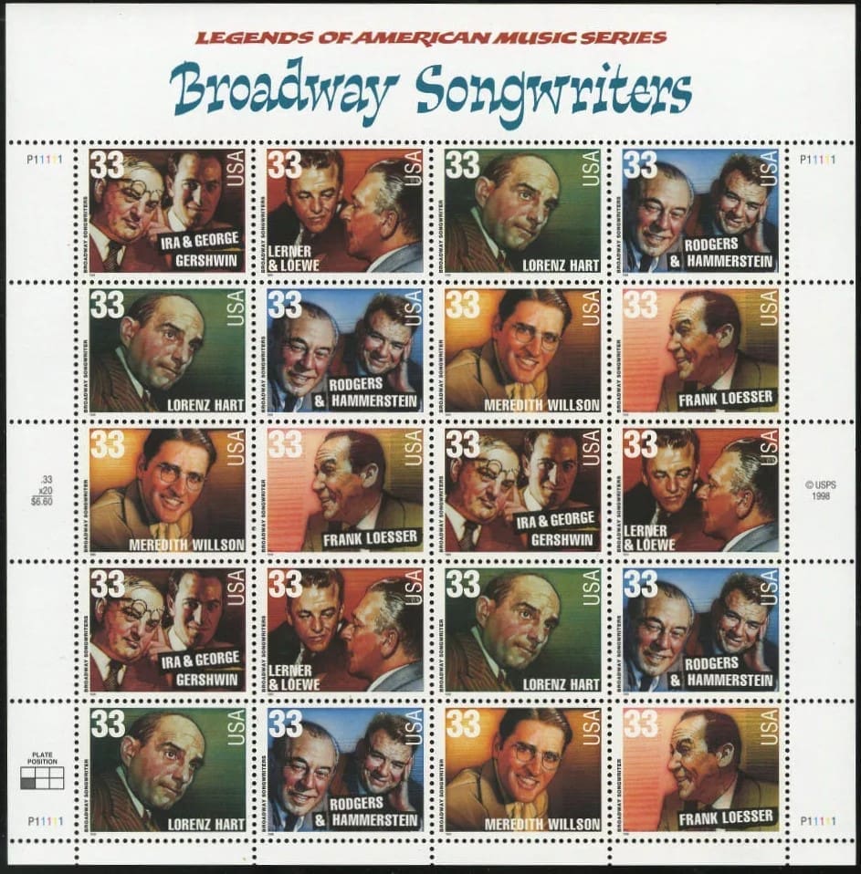 Scott# 3345-50 "BROADWAY SONGWRITERS" FULL SHEET (20) MNH