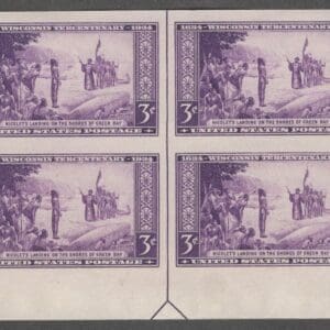 Scott# 755 "NICOLET'S LANDING" MNH IMPERF BOTTOM MARGIN ARROW BLOCK (4)