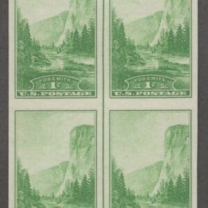 Scott# 756 "YOSEMITE NAT'L PARK" IMPERF VERTICAL CENTERLINE BLOCK (4) MNH, NGAI