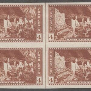 Scott# 759 "MESA VERDE - NATIONAL  PARKS" MNH VERTICAL CENTERLINE BLOCK (4) NGAI