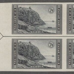 Scott# 762 "NATIONAL PARKS - ACADIA PARK" MNH LEFT ARROW CENTERLINE BLOCK (4) MNH