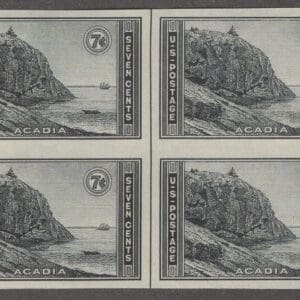 Scott# 762 "NATIONAL PARKS - ACADIA PARK" MNH BLOCK (4) WITH VERTICAL CENTERLINE