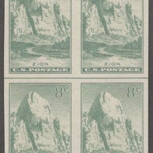 Scott# 763 "ZION PARK-NAT'L PARKS" MNH BLOCK (4) W/HORIZONTAL CENTERLINE