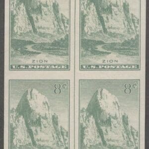 Scott# 763 "ZION PARK-NAT'L PARKS" MNH IMPERF BLOCK (4) W/VERTICAL CENTERLINE