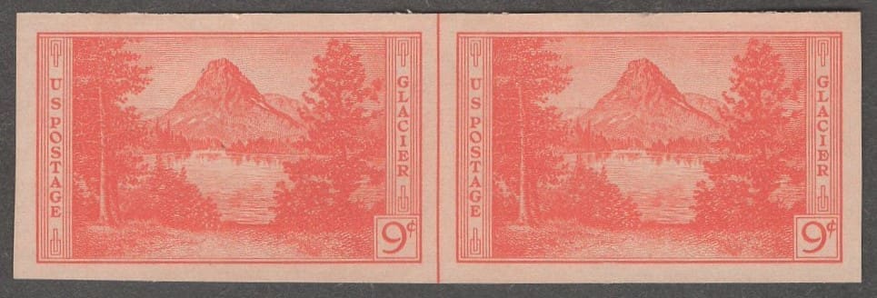 Scott# 764 "GLACIER PARK-NAT'L PARKS" MNH HORIZ. PAIR W/VERTICAL CENTERLINE