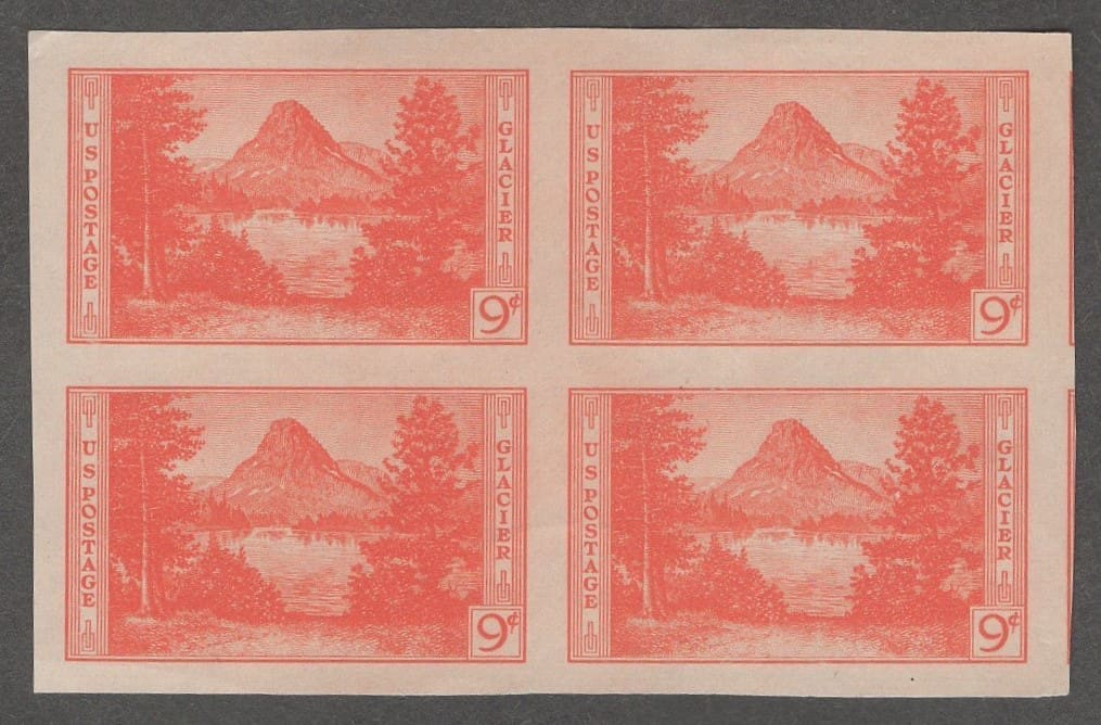 Scott# 764 "GLACIER PARK-NAT'L PARKS" MINT IMPERF BLOCK (4) NICELY CENTERED