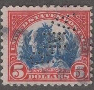 Scott# 573 "FREEDOM STATUE" WITH #R110 "RNA" PERFIN-ROYAL NEIGHBORS of AMERICA