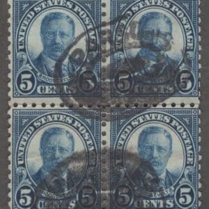 Scott# 586 "ROOSEVELT" USED BLOCK (4) PARSONS, WV DOUBLE OVAL CANCELS