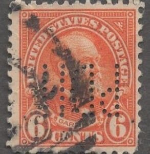 Scott# 587 "GARFIELD" USED WITH P58 PERFIN, PA. DEPT of HIGHWAYS