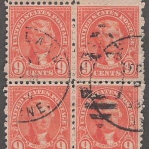 Scott# 641 "JEFFERSON" USED BLOCK (4) WITH CDS AND DUPLEX CANCELS