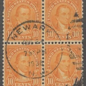 Scott# 642 "MONROE" USED BLOCK (4) DUPLEX & LARGE NEWARK N.J. CDS DATED CANCEL
