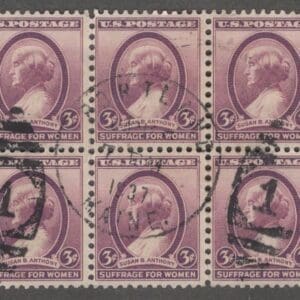 Scott# 784 "SUSAN B ANTHONY" USED BLOCK (6) PORTLAND MAINE CDS + DUPLEX CANCELS