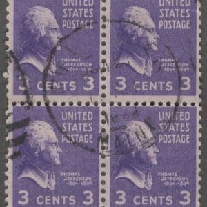 Scott# 807 "WASHINGTON" USED BLOCK (4) WITH A MAINE CDS CANCEL