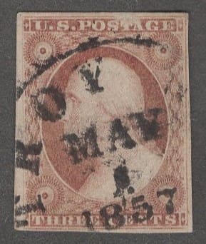 Scott# 11 "WASHINGTON" TYPE I IMPERF, TROY N.Y. CDS CANCEL