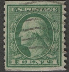 Scott# 452 "WASHINGTON" USED, PERF 10 ROTARY COIL, SLWMK, FLAG CANCEL