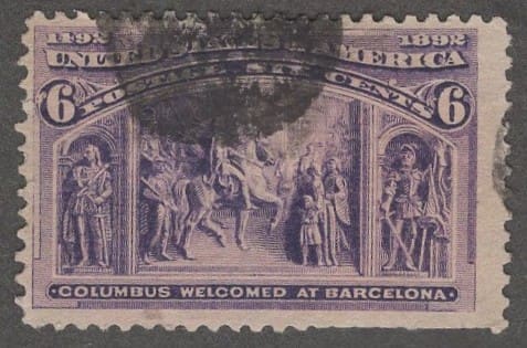 Scott# 235 "COLUMBIAN - WELCOMED AT BARCELONA" GEOMETRIC CANCEL