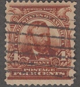 Scott # 303 "GRANT" ORNATE DESIGN SERIES, BAR GRID CANCEL