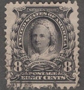 Scott # 306 "MARTHA WASHINGTON" USED, LITE FACE FREE CANCEL