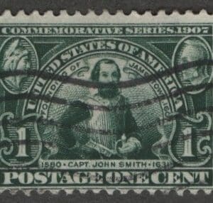 Scott# 328 "JAMESTOWN EXPO-JOHN SMITH" USED, FLAG CANCEL