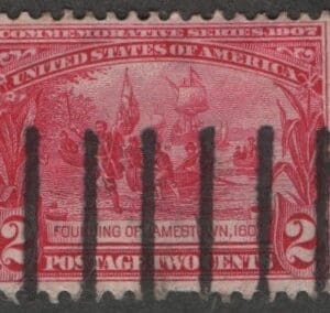 Scott# 329 "JAMESTOWN EXPOSITION" USED, BAR GRID CANCEL