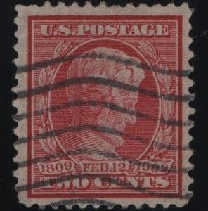 Scott# 369 "LINCOLN MEMORIAL" USED, BLUISH PAPER, FLAG CANCEL