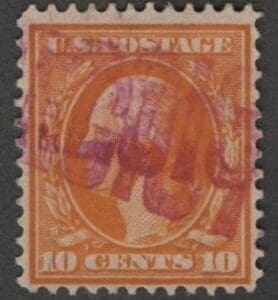 Scott# 381 "WASHINGTON" USED PERF 12, INVERTED RED LETTERS CANCEL