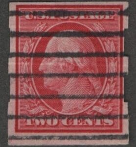 Scott# 384 "WASHINGTON" USED, SCHERMACK TYPE III, BAR GRID CANCEL