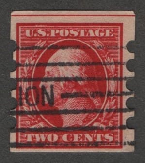 Scott# 384 "WASHINGTON" USED, MAILOMETER TYPE IV, BAR GRID CANCEL