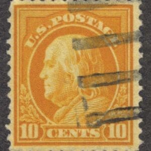Scott# 416 "FRANKLIN" USED, BAR GRID CANCEL, VERY NICELY CENTERED