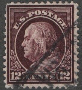 Scott# 417 "FRANKLIN" USED PERF 12, PARTIAL BOX CANCEL * SEE DETAILS *