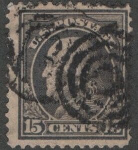Scott# 418 "FRANKLIN" USED PERF 12, SLWMK WITH A BULLSEYE CANCEL