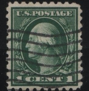 Scott# 424 "WASHINGTON" USED, FLAG CANCEL, VERY NICELY CENTERED