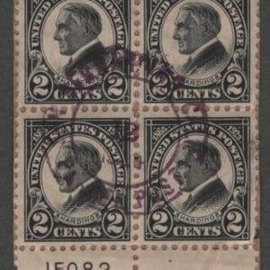 Scott# 610 "HARDING" USED BLOCK (4) W/PLATE # & SAN FRAN CANCEL