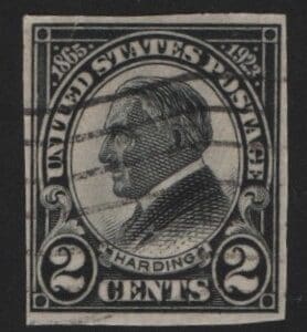 Scott# 611 "WARREN HARDING" IMPERFORATE, USED WITH A FLAG CANCEL